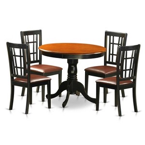 5-Piece Round Black Finish Solid Wood Top Dining table with 4-Chairs with - 1 of 4
