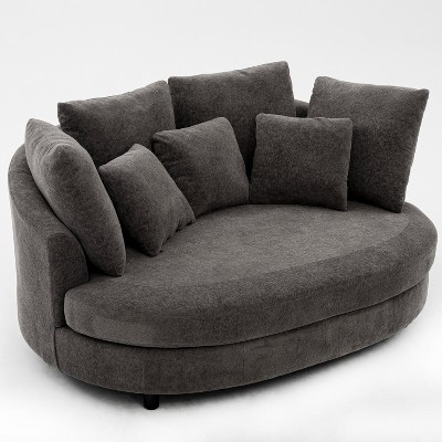 Hrinhom 70.1"W Modern Chenille Accent Chair with 7 Pillows,Loveseat
