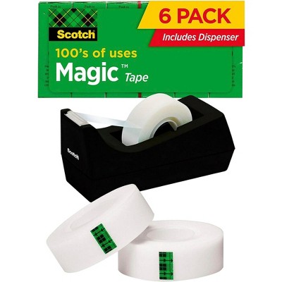 Scotch 810 Magic Tape with Dispenser, 3/4 x 1000 Inches, Matte Clear, Pack of 6