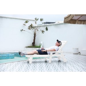 TiramisuBest Oversized Chaise Lounge Chair with Wood Texture, 5-Position Adjustable, Wheels & Cup Holder for Pool/Deck/Poolside (Grey) - 1 of 4