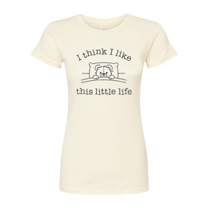 Women's - Instant Message - I Think I Like This Little Life Bear In Bed Fitted Graphic T-Shirt - 1 of 4