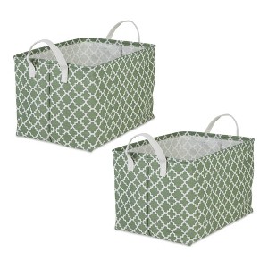 Design Imports Rectangle XL Cotton Poly Laundry Bin Lattice Artichoke Green: Laundry Basket, 2 Handles, 2296 Volume Capacity - 1 of 4