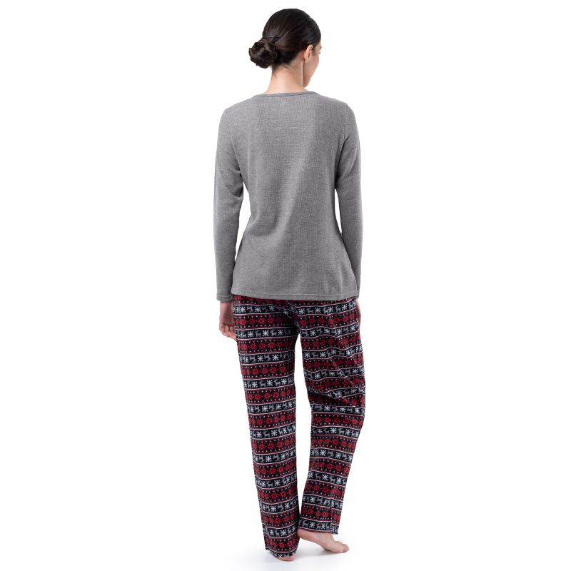 Fruit of the Loom Women's Long Sleeve V-Neck Waffle Top and Flannel Bottom Pajama Set, 3 of 5