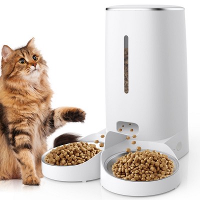 Teendow Automatic Cat Feeder and Water Dispenser, Quality Stainless Steel Cat Food Bowl and Waterer for Small/Medium Cats, White