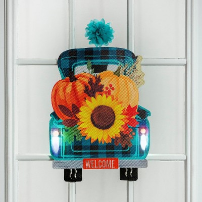 Fall Plaid Truck LED Window Decor