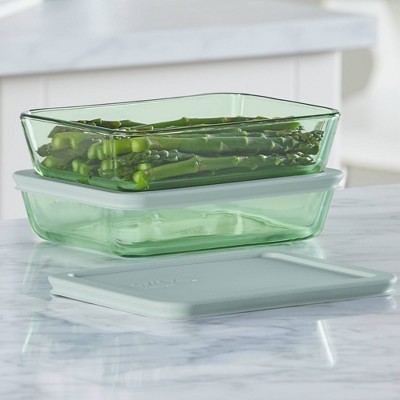 Pyrex® Simply Store® Tint 4pc Lidded Rectangle Storage Set Green: Glass Baking Dish, Microwave-Safe, 24 Volume Capacity