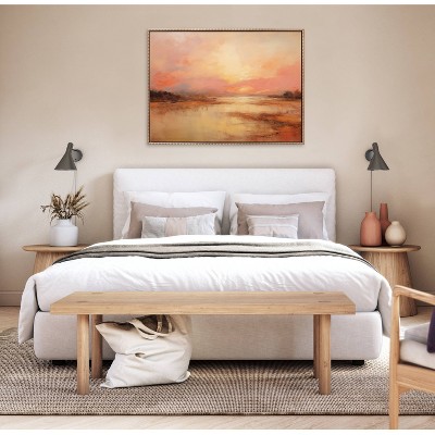 Golden Sunset Peach Landscape Canvas Print with Beaded Gold Frame