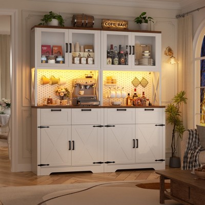 Aheaplus 71" Farmhouse Kitchen Storage shelf with Hutch, Pantry Cabinet with Drawers and Adjustable Shelves