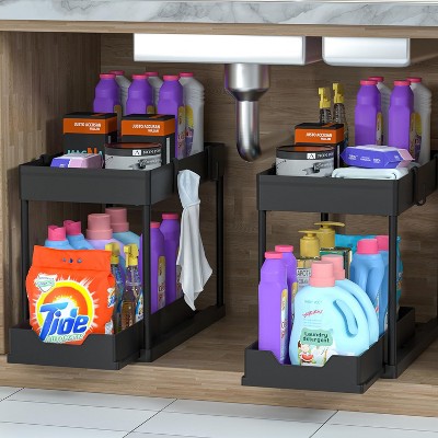 Acoinel 2 Pack Under Sink Organizer, 2 Tier Bathroom Cabinet Organizer with Sliding Basket