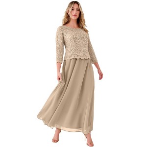 Roaman's Plus Size Sparkle Lace Popover A-Line Gown With 3/4 Sleeves - 1 of 4