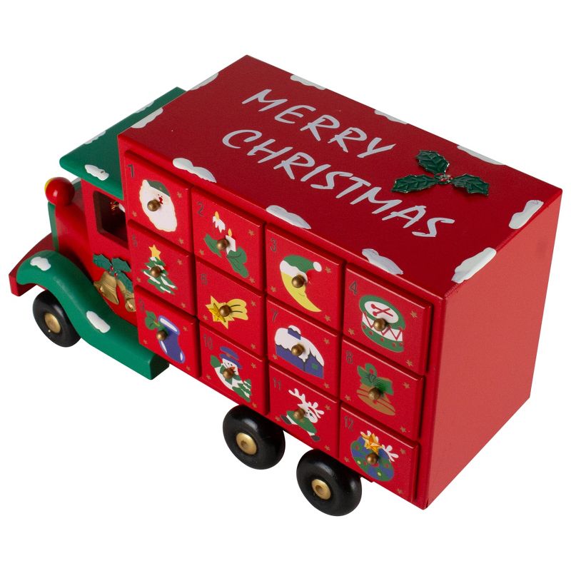 Northlight 14" Red Advent Calendar Storage Truck Christmas Decoration, 3 of 5