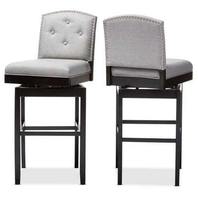Elegant Gray Fabric Swivel Barstool Set with Button Tufting and Nailhead Trim