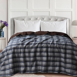 Tribeca Living Plaid Cotton Acrylic Reversible Blanket Dune - 1 of 4