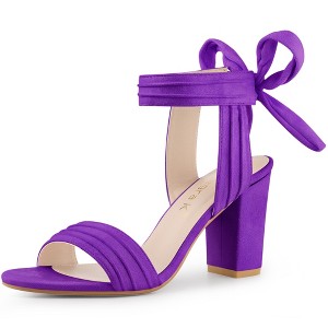 Allegra K Women's Back to College Faux Suede Open Toe Ankle Tie Back Chunky Heel Sandals - 1 of 4