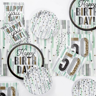 Creative Converting Minted Milestone Chocolate Chip Mint 50th Birthday Tableware Set 8ct