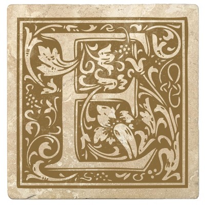 Christmas by Krebs Set of 4 Ivory and Harvest Gold Alphabet "E" Square Monogram Coasters 4"