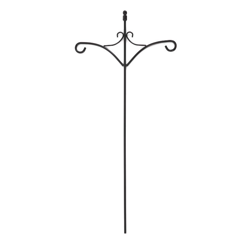 Ashman Adjustable Steel Ground Stake Shepard's Hook 91 Inch 2 Sided for Hanging Solar Light, Bird Feeders, Mason Jars, and Decor, Black, 2 of 7