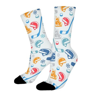 Hockey Equipment Women Printed Crew Socks Funny Funky Socks Soft Polyester Novelty Gifts for Artists Men