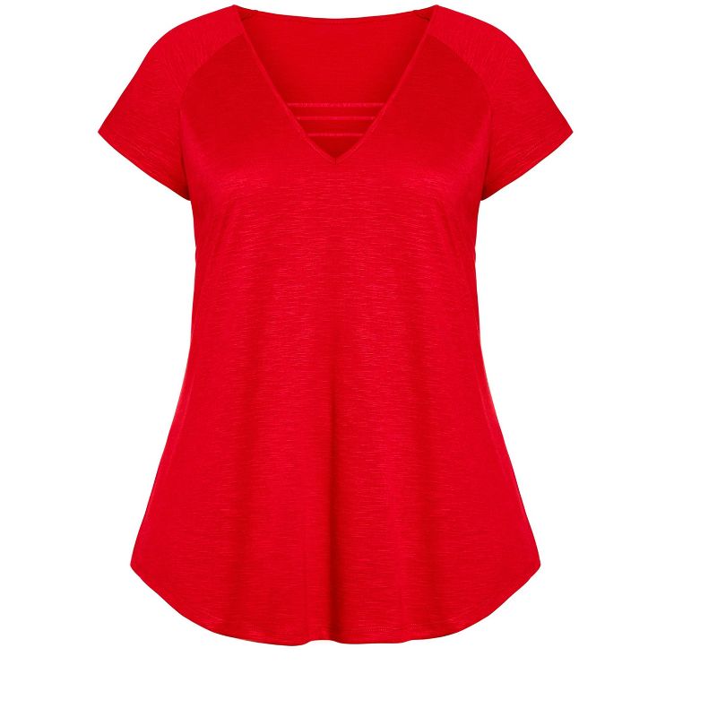 Women's Plus Size 3 Bar V-Neck Top - salsa red | AVENUE, 5 of 7
