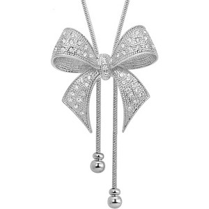 Adjustable Bow Tie Pendant Necklace, Fashion Ribbon Jewelry with Movable Charm - 1 of 4