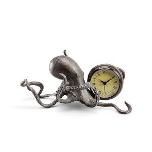 SPI Home Octopus Desk Clock – 11" Wide Nautical Aluminum Timepiece, Coastal Marine-Inspired Sculpture for Office or Bookshelf Display - 1 of 3