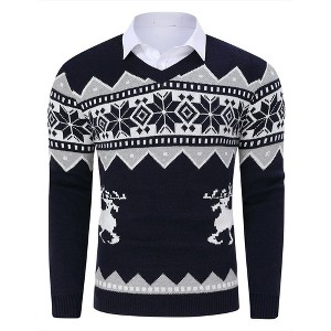 WhizMax Men's V-Neck Christmas Jacquard Pullover Sweater - 1 of 4