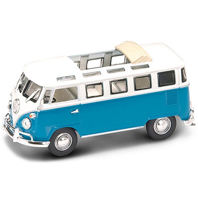 1962 Volkswagen Microbus Van with Open Roof Blue and White 1/43 Diecast Model Car by Road Signature, 2 of 4