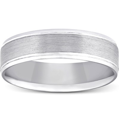 Pompeii3 5mm Flat Brushed Mens Wedding Band 10K White Gold - Size 10