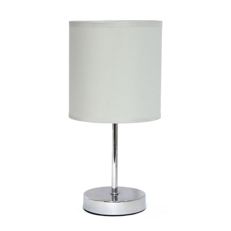11.81" Traditional Petite Metal Stick Bedside Table Desk Lamp in Chrome with Fabric Shade - Creekwood Home, 1 of 9
