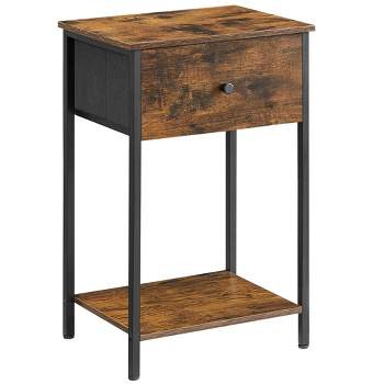 VASAGLE Nightstand Side Fabric Drawer 24-Inch Tall End Table with Storage Shelf Bedroom