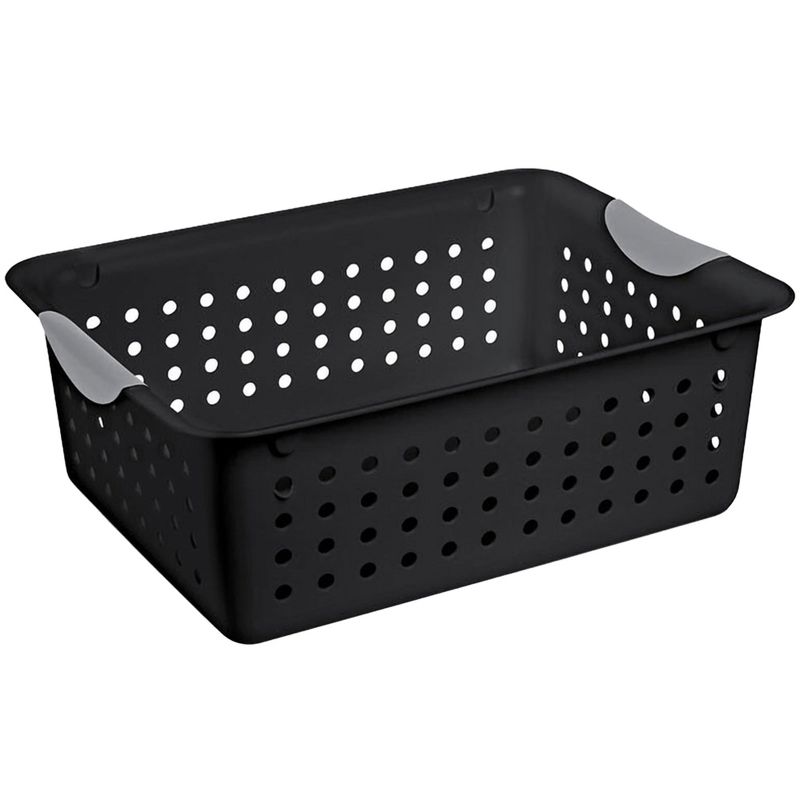Sterilite Medium Ultra Indoor Home Plastic Storage Organizer Basket Container with Contoured Handles for Cabinets, Shelves, Black (18 Pack), 2 of 6