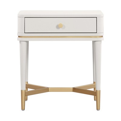 Julieta Cream Wood Nightstand with Brass Accents