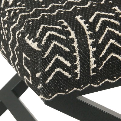 Onyx Black Metal X-Base Ottoman with African Mudcloth Cushion