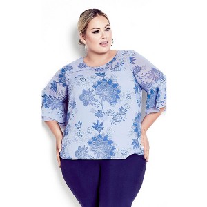 Avenue Women's Plus Size Alex Double Flutter Top - 1 of 4