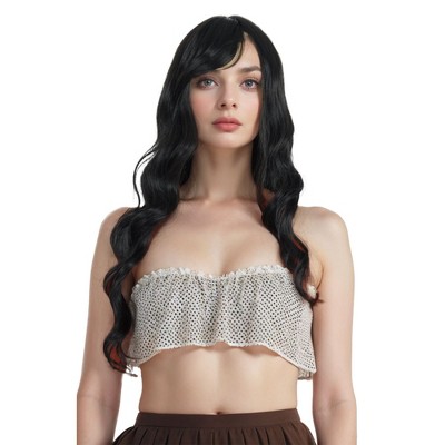 Alilang Long Wavy Hair Wig for Women with Bangs Heat-Resistant Curly Synthetic Wig for Daily and Party Use