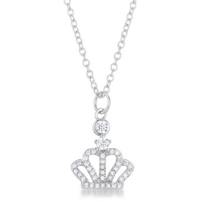 ShineHigh Tabitha Rhodium-Plated 0.5 Carat Crown Pendant Necklace – Pave CZ Accents with Bezel-Set Detail – Elegant Royal-Inspired Jewelry for Women