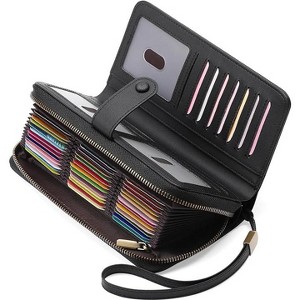 Hachikiko Womens PU Leather Credit Card Holder Wallet - RFID Blocking 45 Slots Large Capacity Bifold Zipper Card Case Organizer - 1 of 4