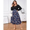 Coolmee Women's Casual Plus Size Maxi Dresses V Neck Puff Long Sleeve Sleeve Floral A-Line Swing Dress - 3 of 4