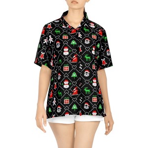 HAPPY BAY Women's Christmas Tree Vacation Holiday Party Short Sleeve Hawaiian Santa Claus Blouse Beach Gifts Shirt for Women - 1 of 4