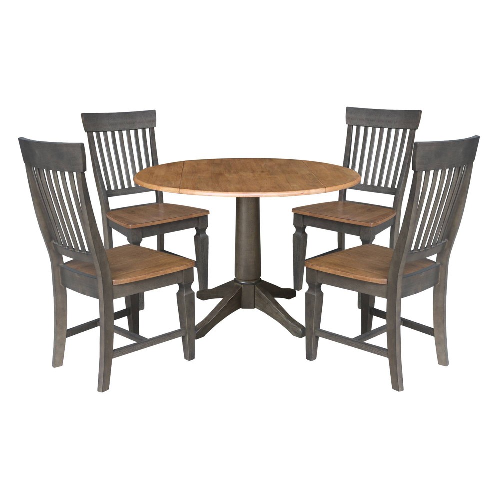 Photos - Dining Table 42" Round Dual Drop Leaf  with 4 Slat Back Chairs Hickory/Wash