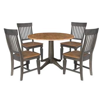 42" Round Dual Drop Leaf Dining Table with 4 Slat Back Chairs Hickory/Washed Coal - International Concepts