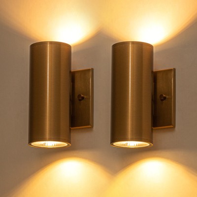 LLHZSY 7"H Cylinder Modern LED Dimmable Outdoor Wall Sconce Light Fixture in Gold-Set of 2