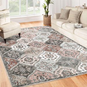 Washable Rug for Living Room  Trellis Rug Non Slip Throw Rugs Vintage Bedroom Rugs Low Pile Non Shedding - 1 of 4