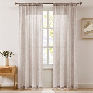 Lush Décor Milla Knitted Textured Sheer Window Curtain Panels Champagne Pair 38x84 - 1 of 4