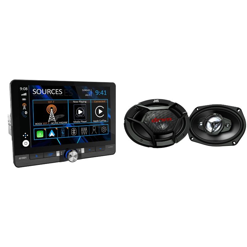 Jensen CAR813 8" Touch Screen Digital Multimedia Receiver Wireless or Wired Apple CarPlay and Android Auto Compatible with 1 Pair JVC CS-DR6941 550..., 1 of 4