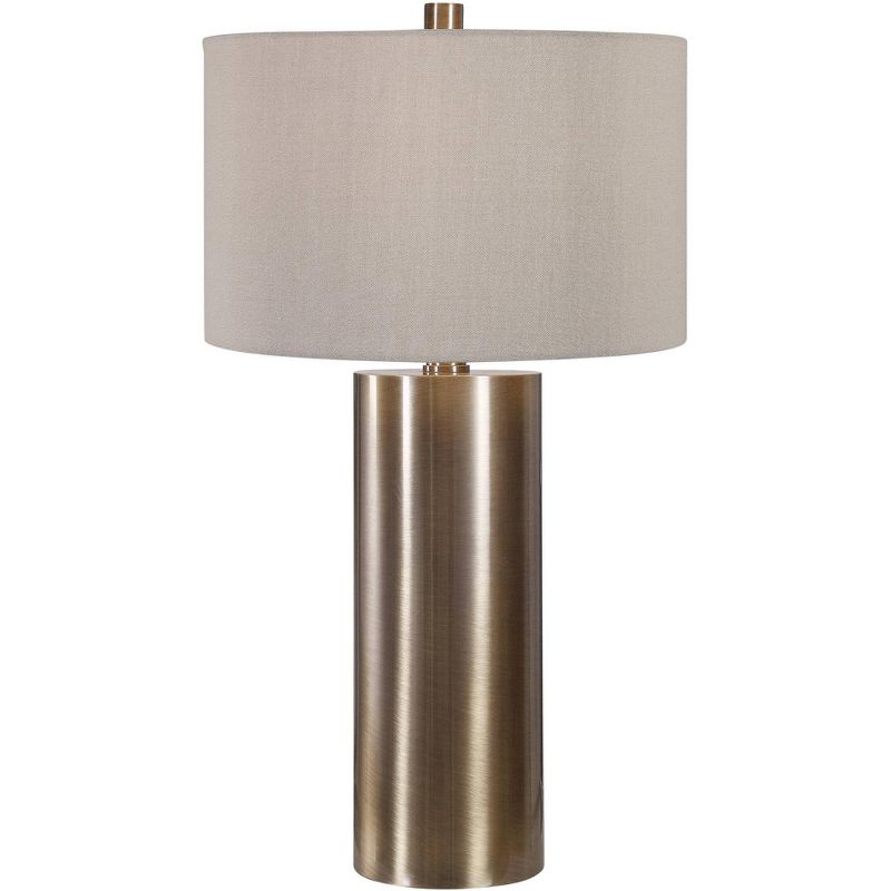 Uttermost Glam Luxury Table Lamp 31 1/2" Tall Antique Brushed Brass Beige Linen Drum Shade for Living Room Bedroom House Bedside, 1 of 2