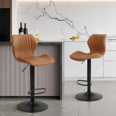 Abynow Modern Bar Stools Set of 2 Swivel Bar Height Barstools Chairs with Adjustable Height, Round Heavy Metal Base, and Footrest