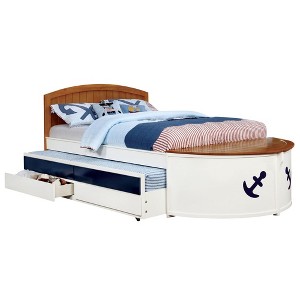 Jasper Kids Boat Twin Bed White/Oak/Navy Blue - ioHOMES, White/Brown