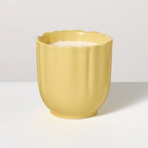 Scalloped Ceramic Driftwood & Amber Jar Candle Yellow - Hearth & Hand™ with Magnolia - 1 of 4