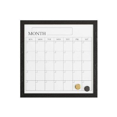 Black Woodgrain Magnetic Monthly Dry Erase Calendar with Marker and Magnets